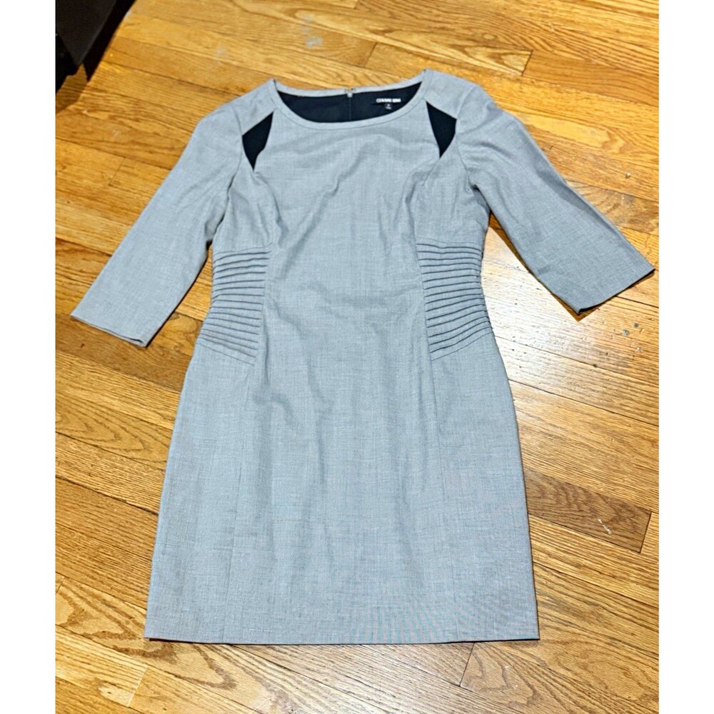 Gianni Bini Gray/Black Solid Sheath Knee Dress 3/4 Sleeve Stretch Twill Zip 8